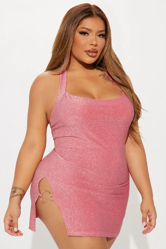 Dipped In Glamour Metallic Mini Dress - Hot Pink