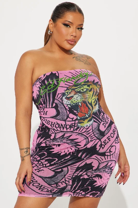 Ed Hardy Tiger Mesh Mini Dress - Pink