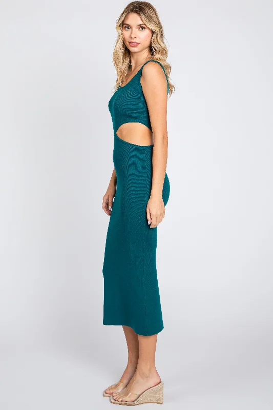 Emerald Sleeveless Side Cutout Midi Dress