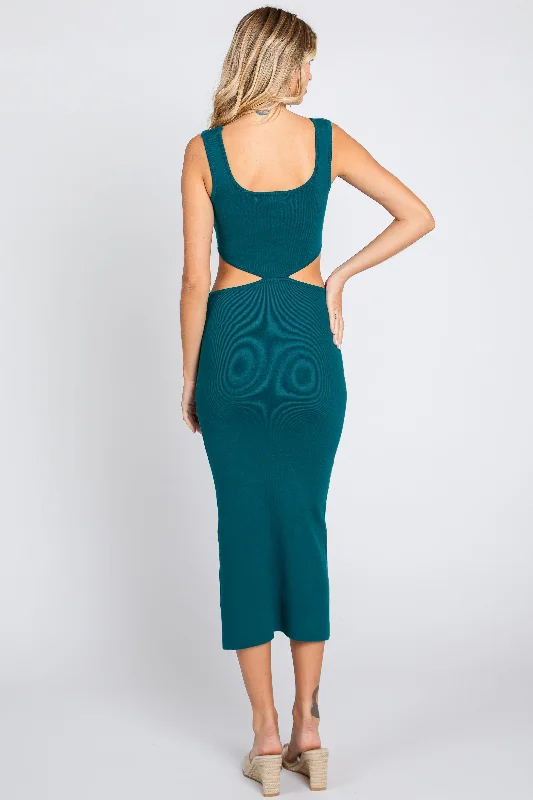 Emerald Sleeveless Side Cutout Midi Dress