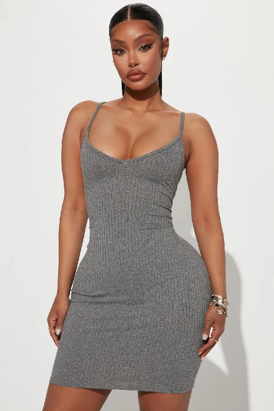 Erin Ribbed Cami Mini Dress - Grey