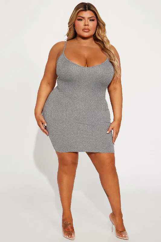 Erin Ribbed Cami Mini Dress - Grey