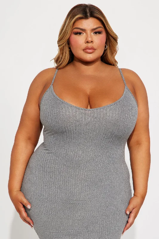 Erin Ribbed Cami Mini Dress - Grey