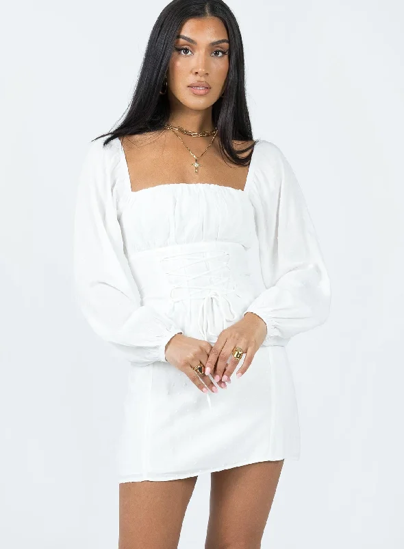 Fauce Long Sleeve Mini Dress Cream