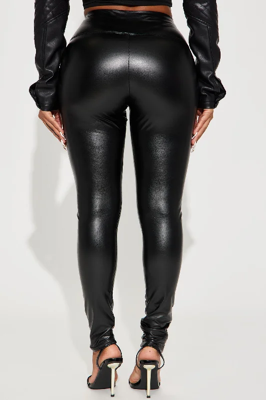 Faux Leather Tummy Tuck Leggings - Black