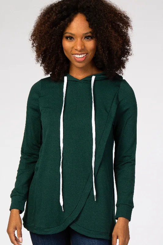 Forest Green Layered Front Nursing Fleece Hoodie