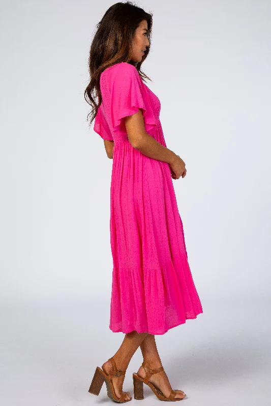 Fuchsia Smocked Ruffle Dress