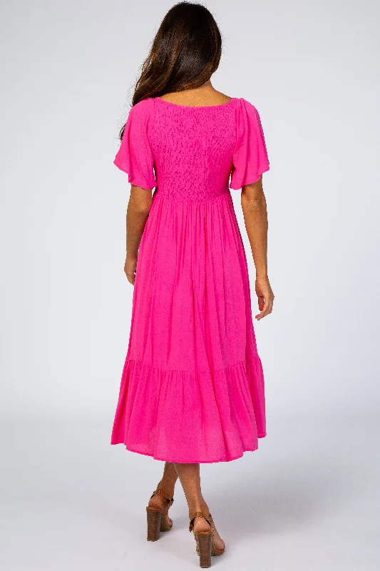 Fuchsia Smocked Ruffle Dress