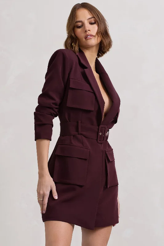 Genesis | Plum Belted Utility Blazer Dress