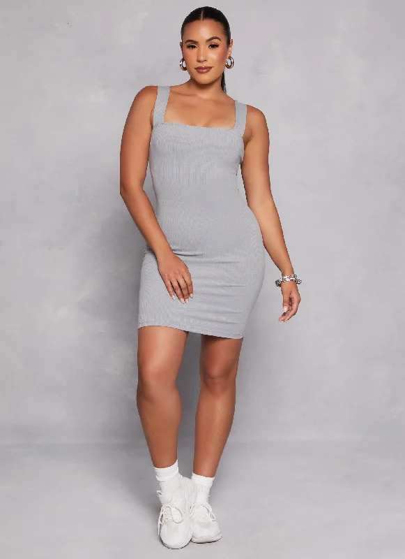 Ribbed Square Neck Tank Dress