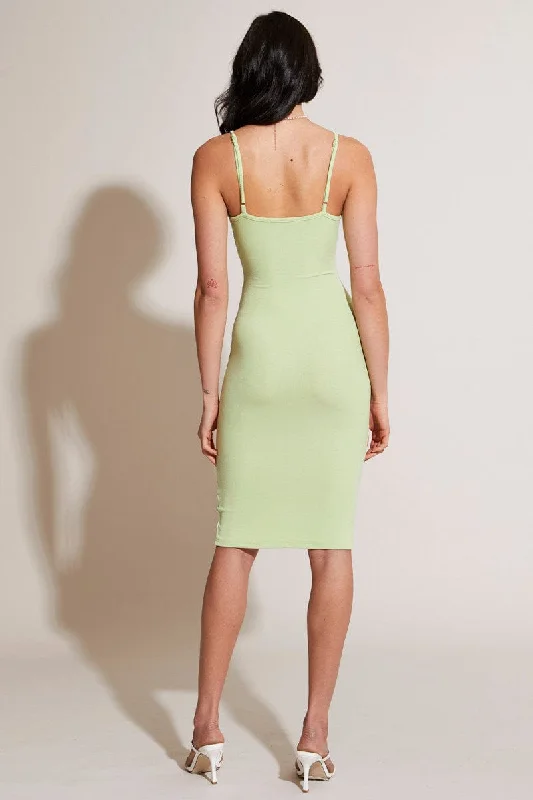 Green Bodycon Dress Long Sleeve Midi