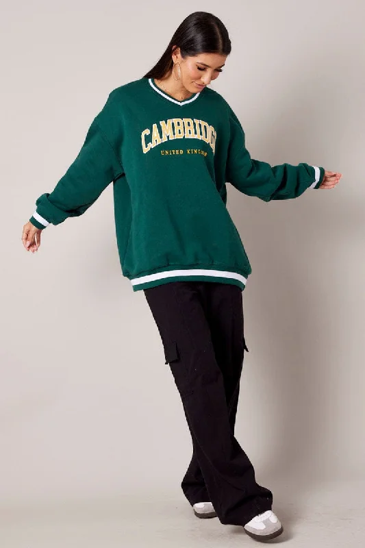 Green Graphic Sweater Long Sleeve