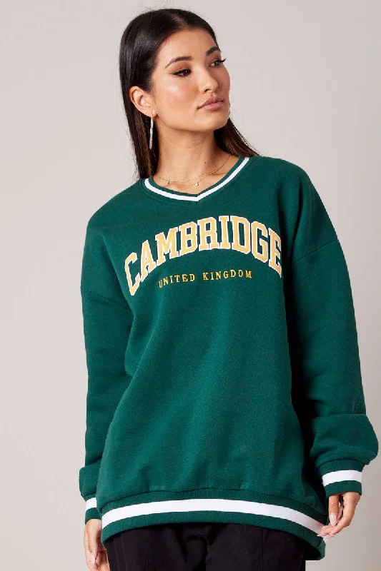 Green Graphic Sweater Long Sleeve