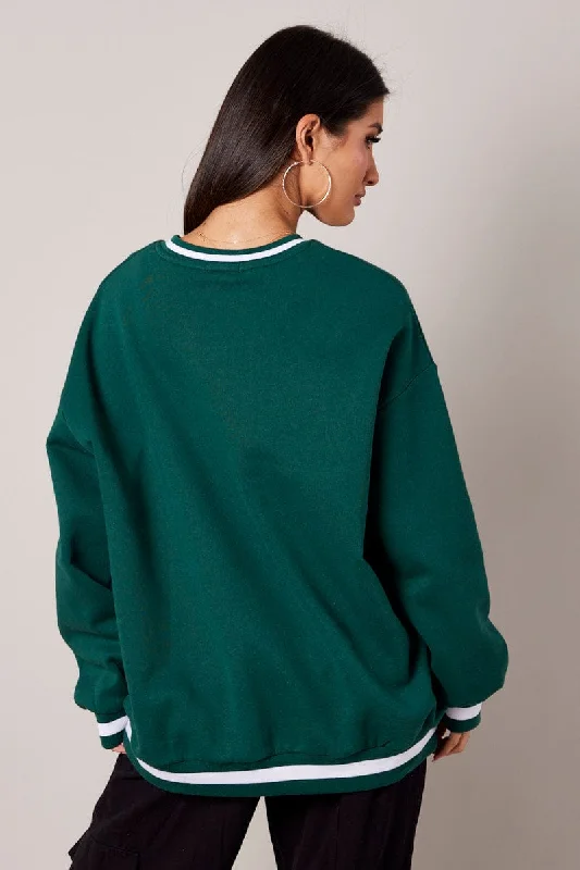 Green Graphic Sweater Long Sleeve