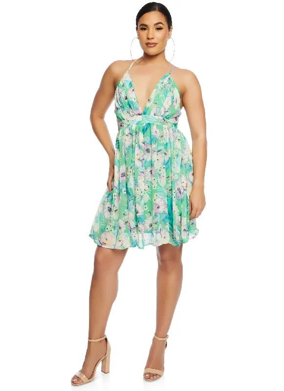 Haute Monde Floral Print Criss Cross Back Cami Dress