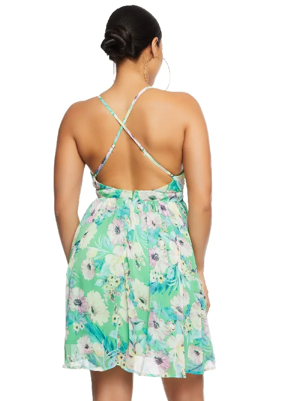 Haute Monde Floral Print Criss Cross Back Cami Dress