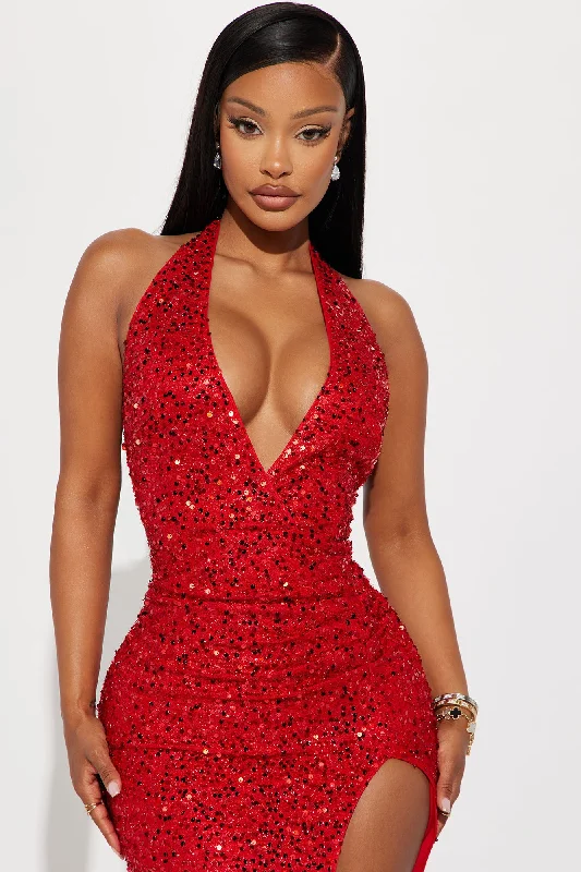 Hailie Sequin Maxi Dress - Red