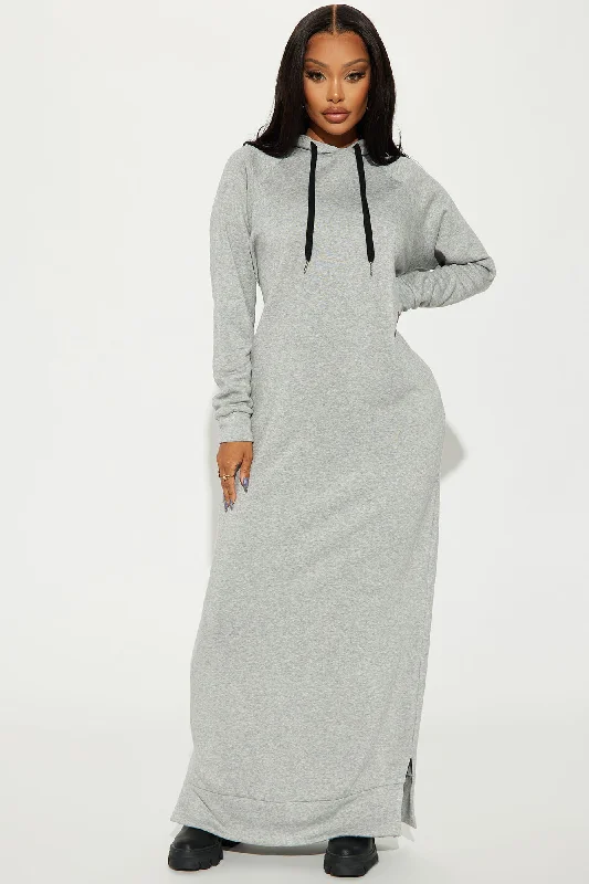 Heather Hooded Maxi Dress - Heather Grey