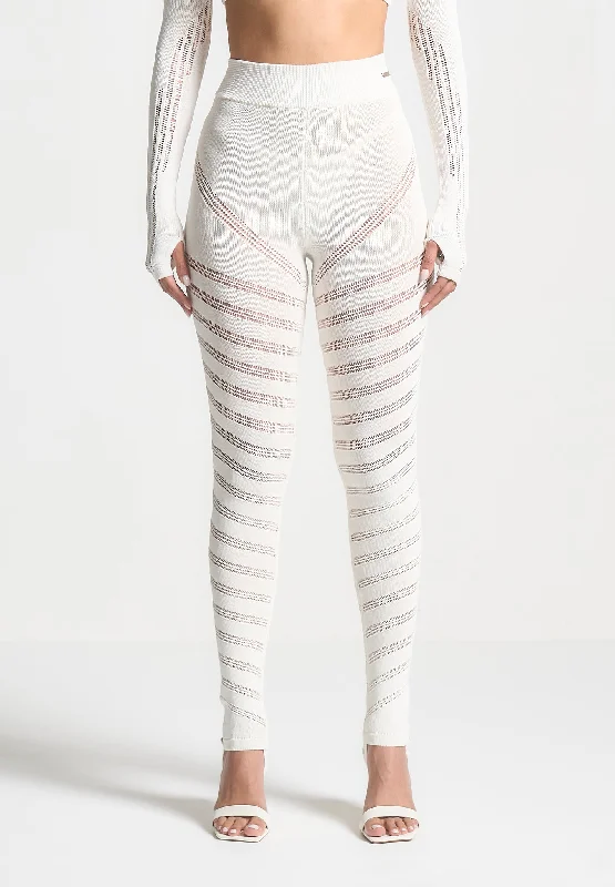 High Waisted Knitted Spiral Contour Leggings - White