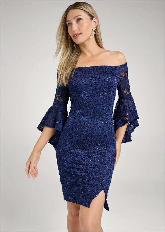 Sequin lace bodycon dress - Navy