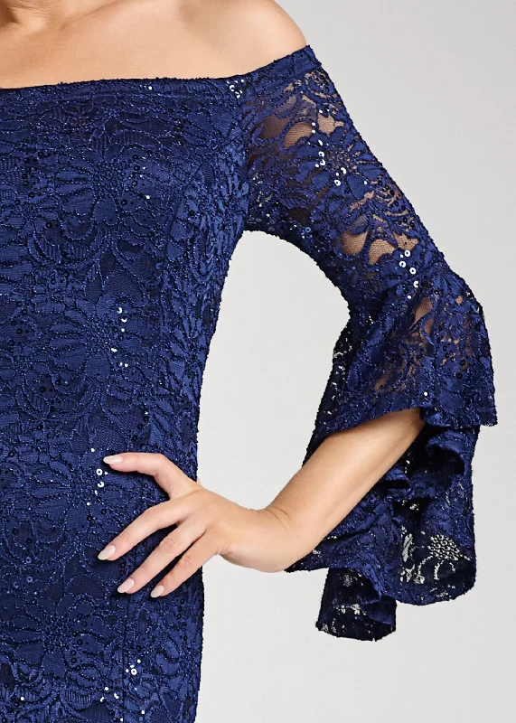 Sequin lace bodycon dress - Navy