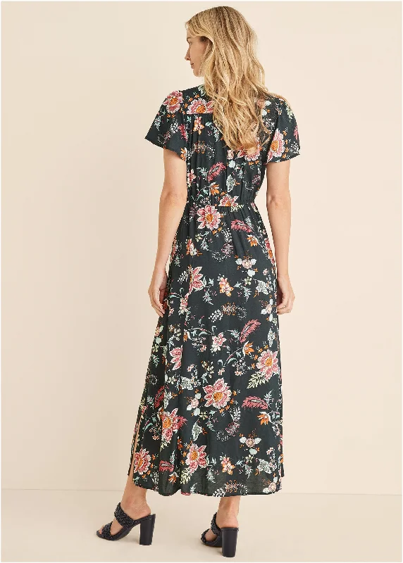 Printed maxi dress - Black & Coral