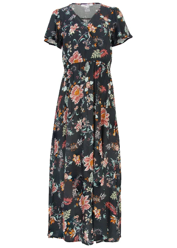 Printed maxi dress - Black & Coral