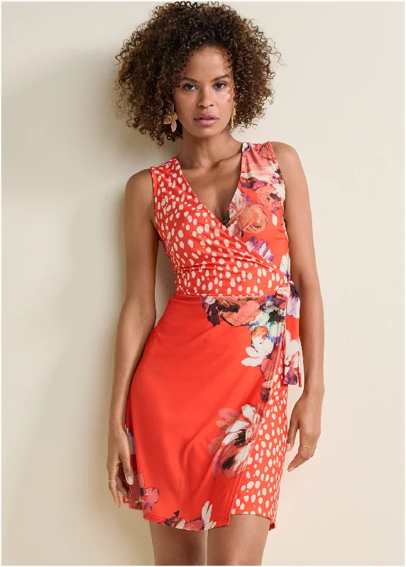 Printed wrap dress  - Orange Multi