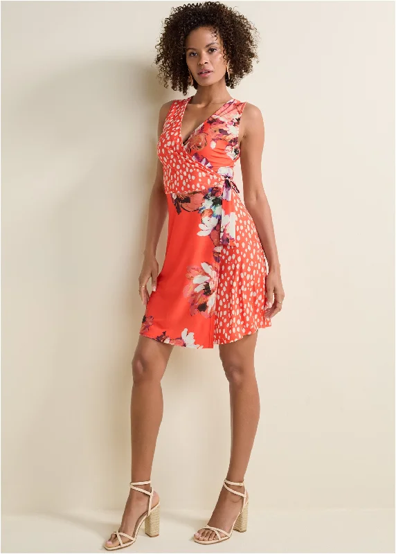 Printed wrap dress  - Orange Multi