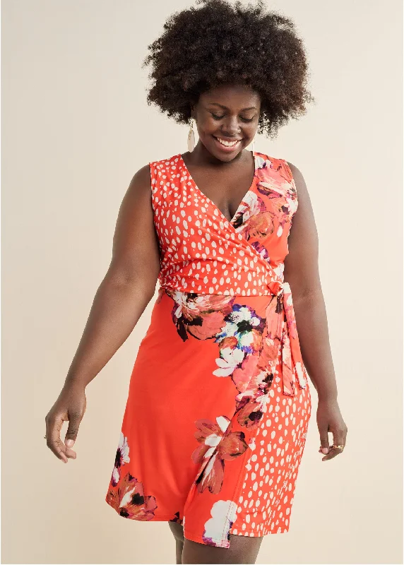 Printed wrap dress  - Orange Multi