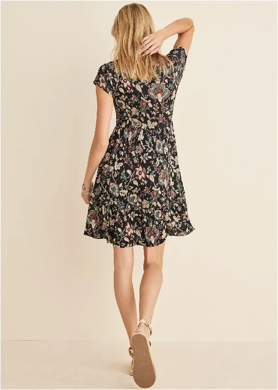 V-neck mini dress - Black Floral