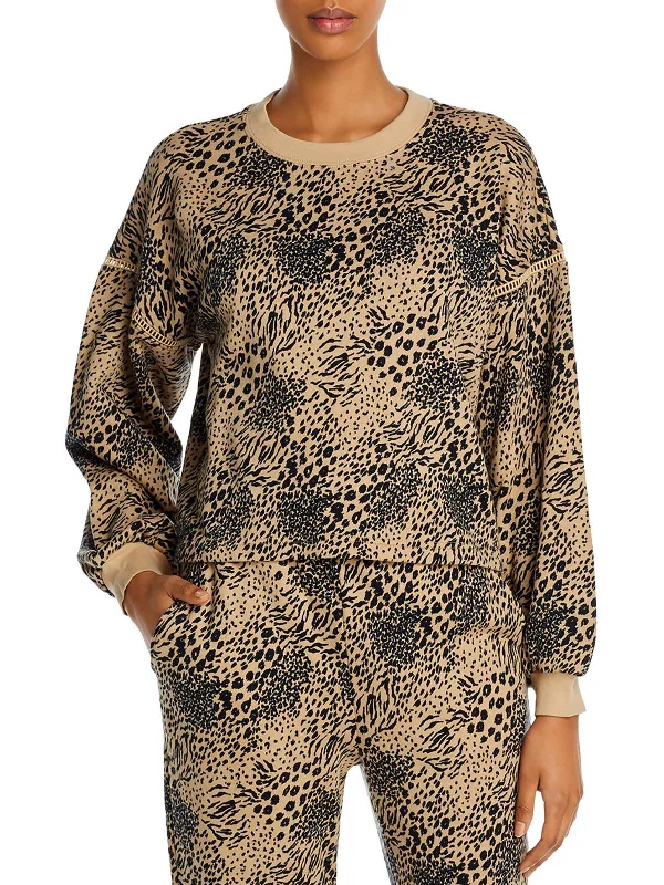 Jeyne Womens Leopard Terry Cloth Crewneck Sweatshirt