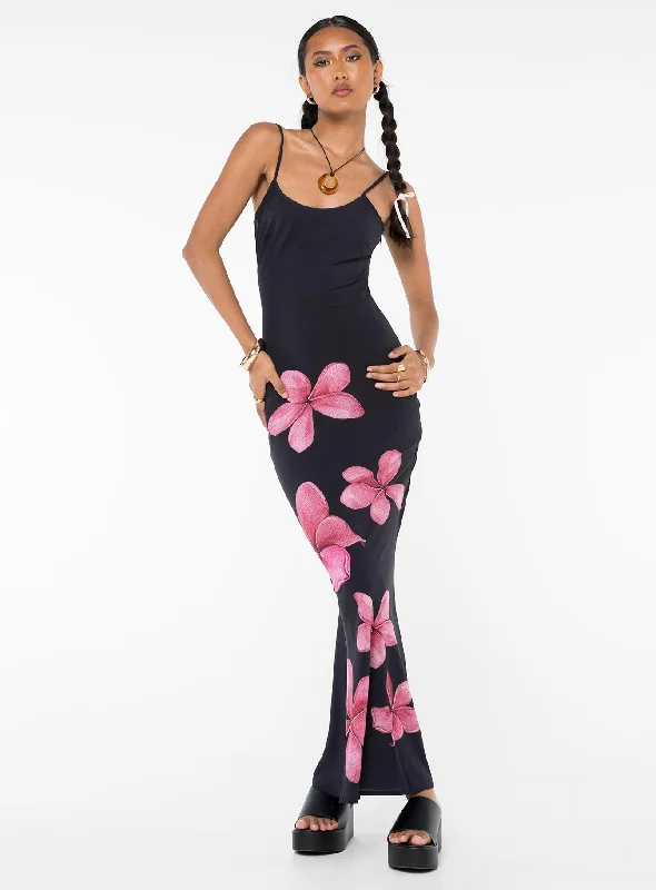 Katrine Flower Maxi Dress Black