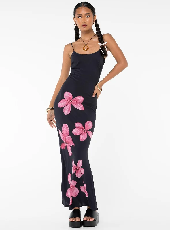 Katrine Flower Maxi Dress Black