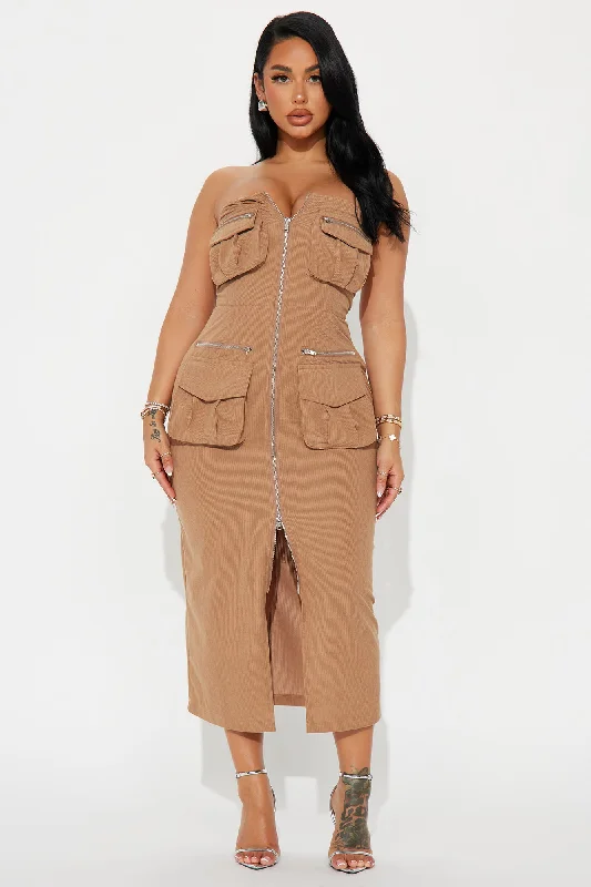 Keep It Real Cargo Maxi Dress - Taupe