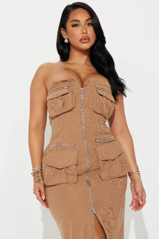 Keep It Real Cargo Maxi Dress - Taupe