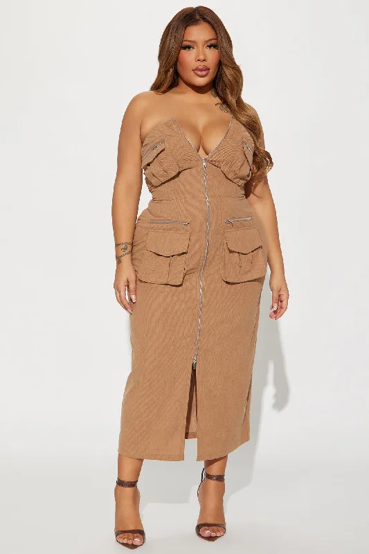 Keep It Real Cargo Maxi Dress - Taupe