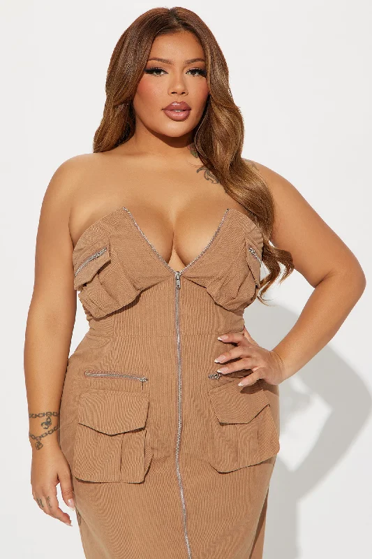 Keep It Real Cargo Maxi Dress - Taupe