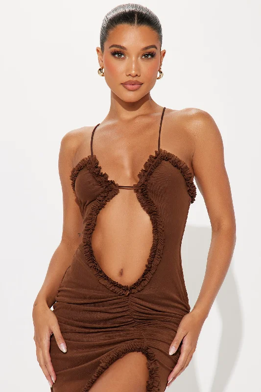 Kiana Mesh Maxi Dress - Chocolate