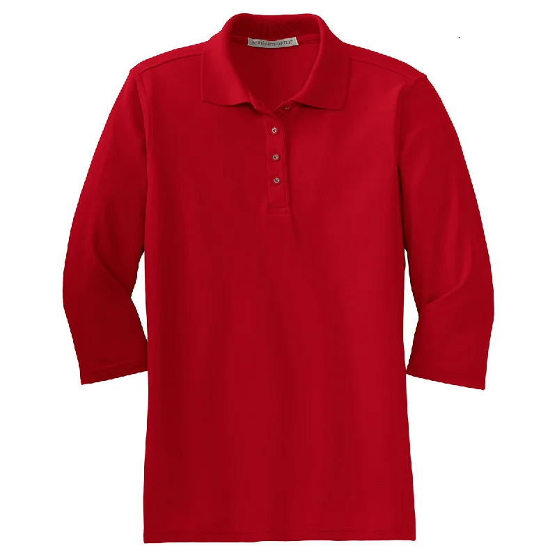 Port Authority Women's Red Silk Touch 3/4-Sleeve Polo