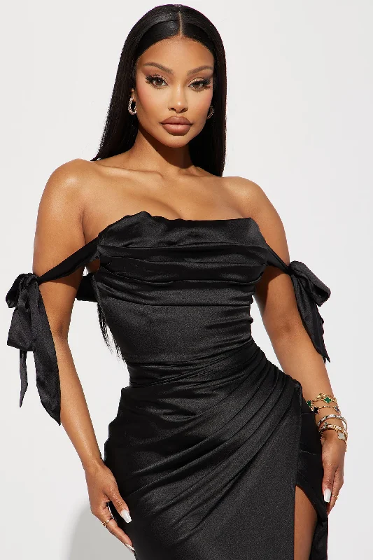 Lady Of The Night Satin Maxi Dress - Black