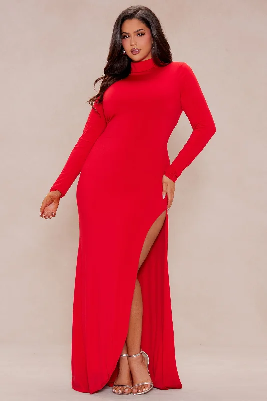 Lennox Double Lined Knit Maxi Dress - Red