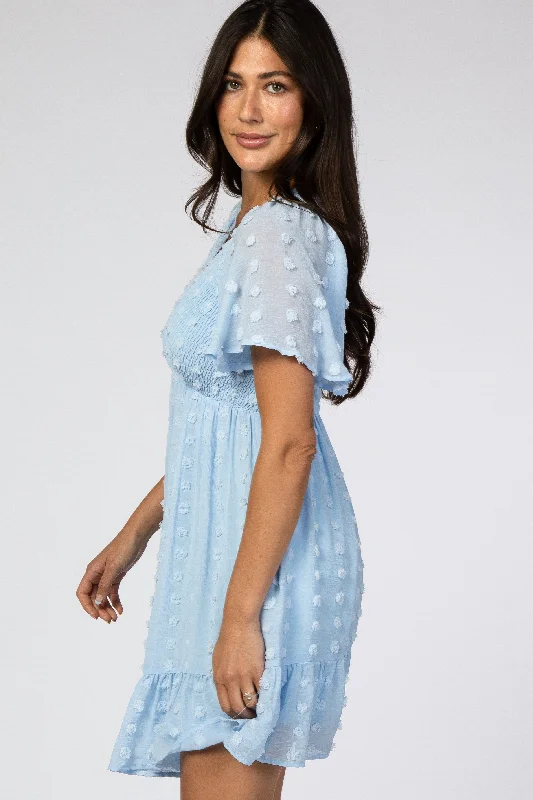 Light Blue Swiss Dot Smocked Dress