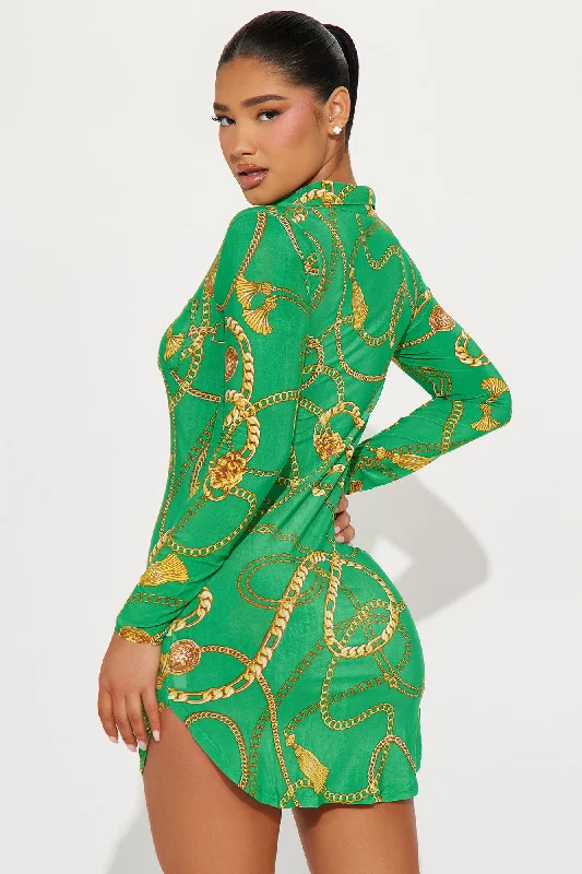 Luxe Legacy Mini Shirt Dress - Green/combo