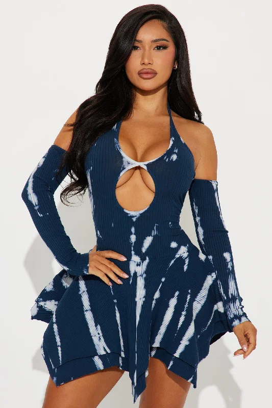 Lydia Ribbed Mini Dress - Navy/combo