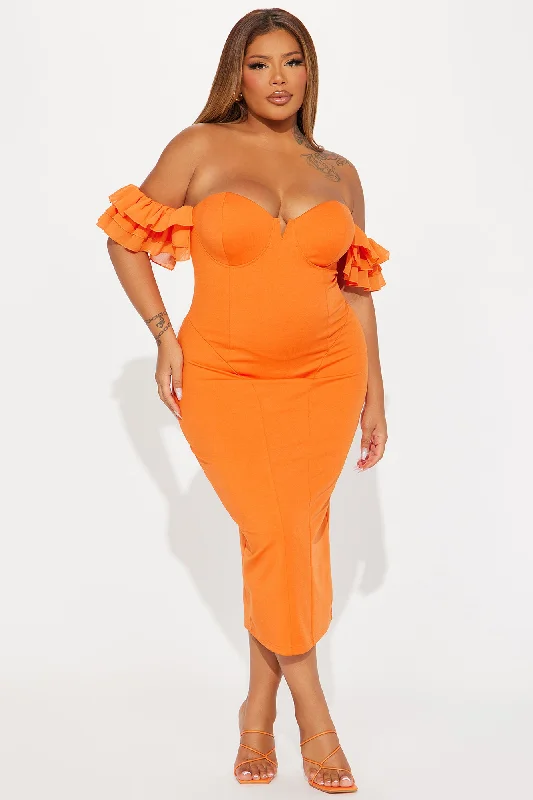 Maelis Off Shoulder Midi Dress - Orange