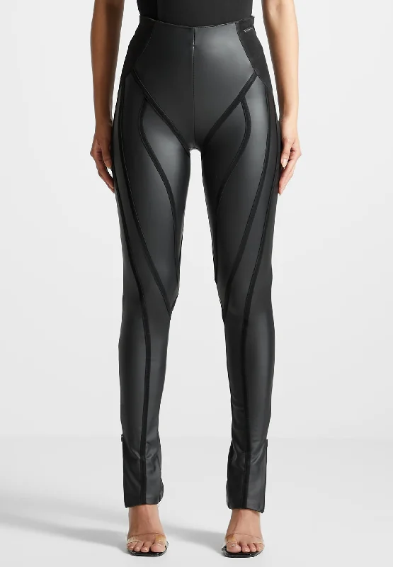 Matte Vegan Leather Contour Leggings - Black