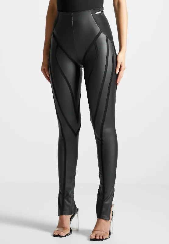 Matte Vegan Leather Contour Leggings - Black