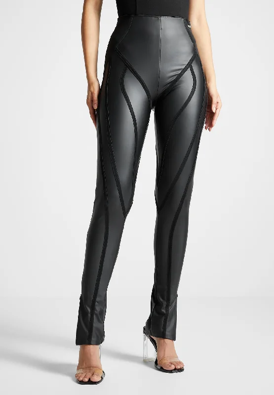 Matte Vegan Leather Contour Leggings - Black