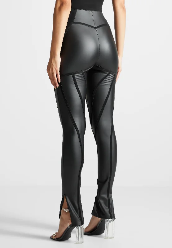 Matte Vegan Leather Contour Leggings - Black